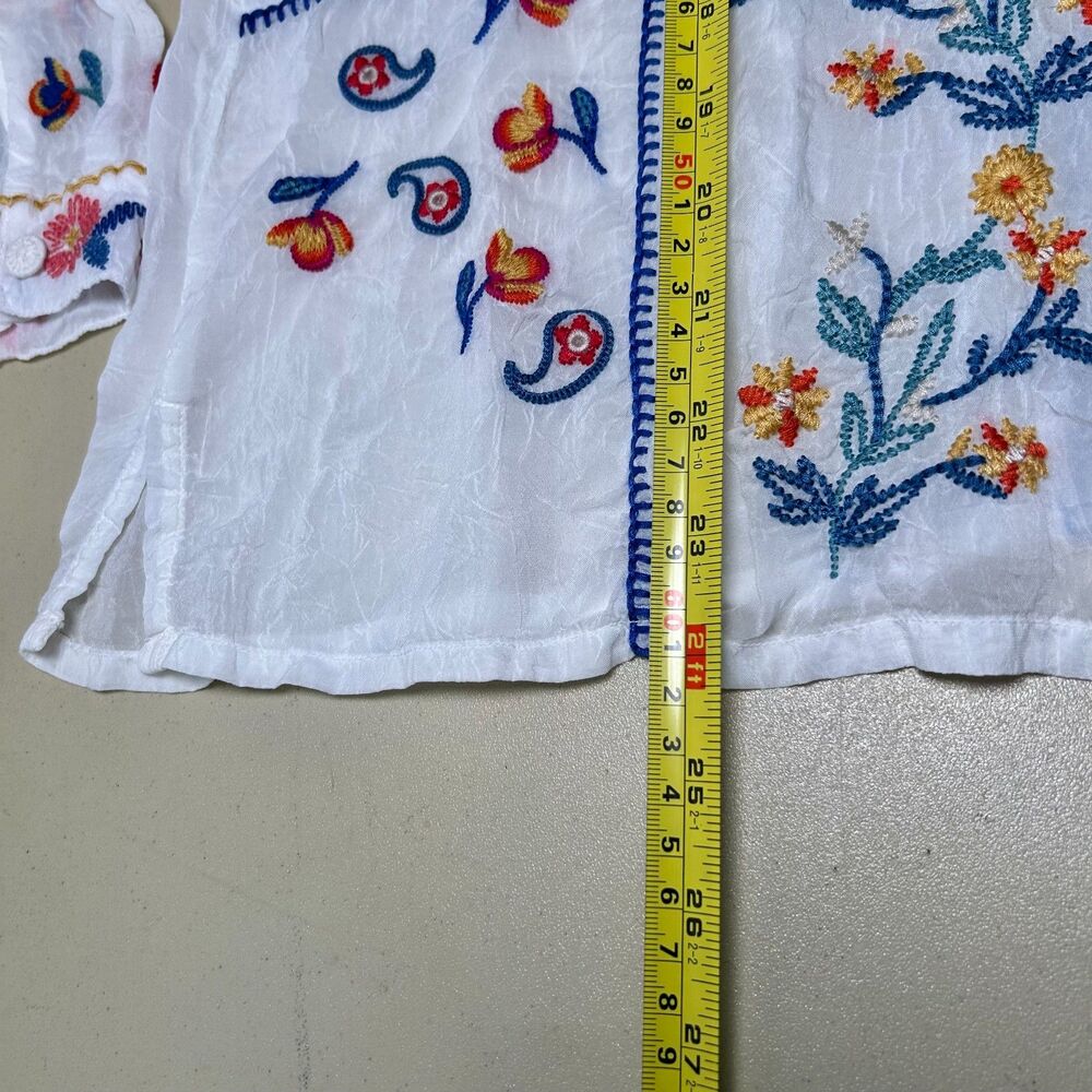 Johnny Was Zodea Almeria White Embroidered Button Front Top PL - Picture 12 of 13